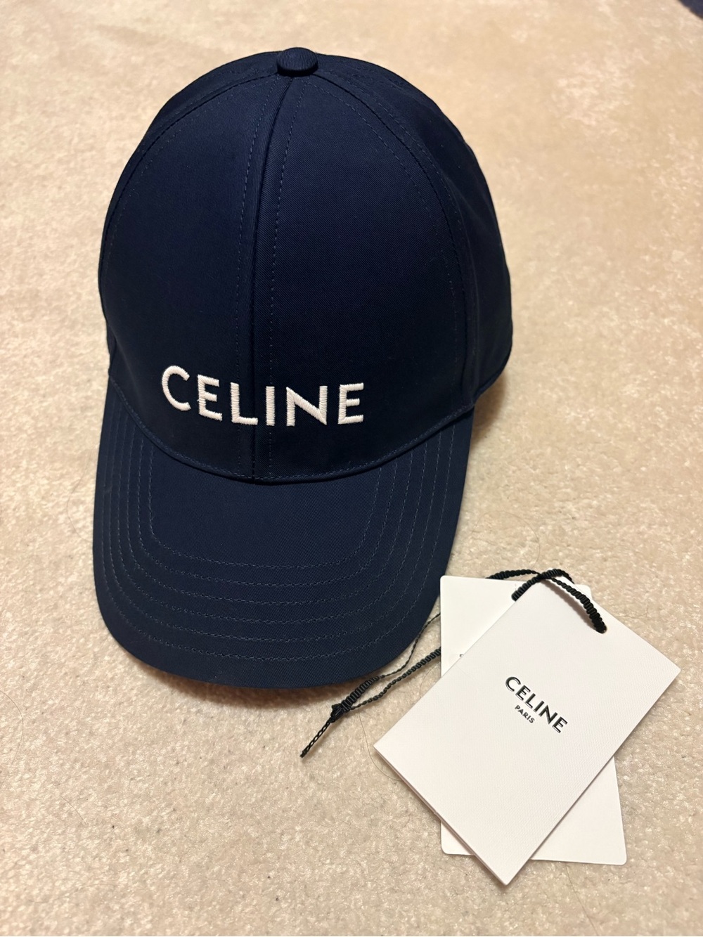 Celine Navy Cap with White Logo Embroidery